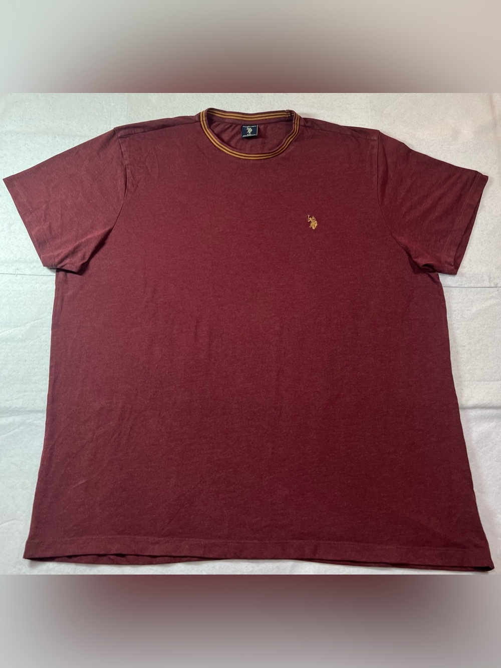 US Polo Assn Men’s Maroon Crew Neck Tshirt XXL Striped Collar 11D67406 Burgundy